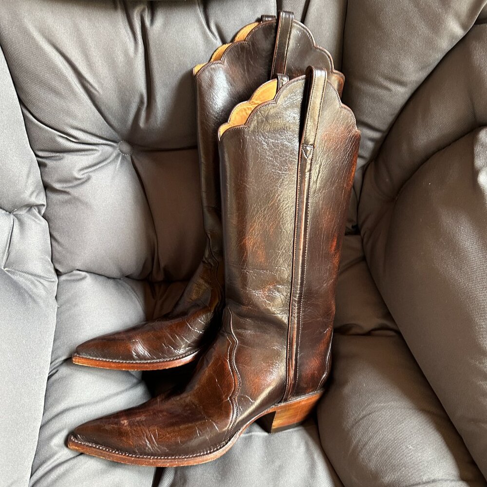 RARE VTG Lucchese Classics Buffalo Teak Buff Triad Cowboy Boots Womens 8 B - Picture 2 of 13